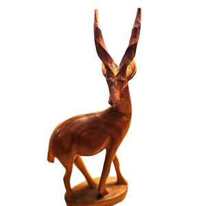 Vtg Hand Carved 7.5” Wood Antelope Deer Gazelle Statue/Figurine Made in Kenya Ta